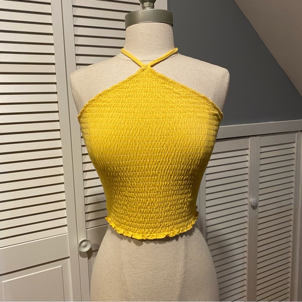 Hollister Yellow Halter Ruched Crop Top